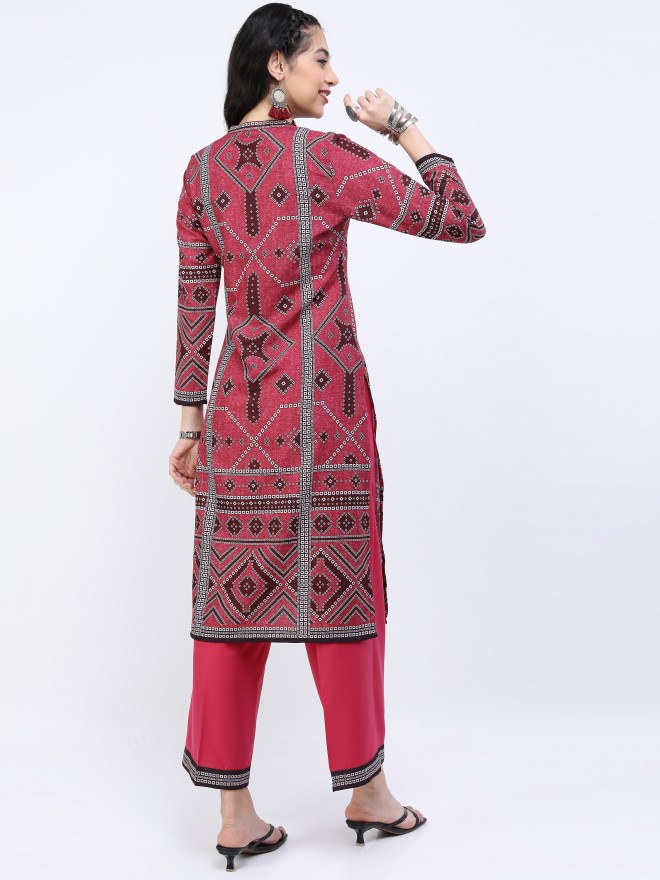 Buy Vishudh Pink Ethnic Motifs Straight Kurta With Palazzo For Women