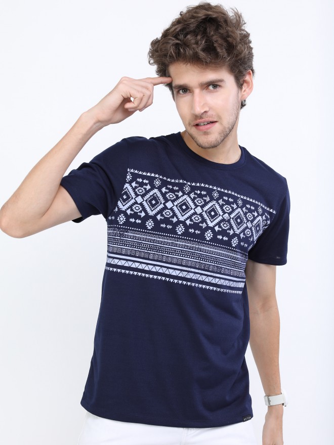 Buy Ketch Navy Blue Printed Round Neck T-Shirt for Men Online at Rs.309 ...