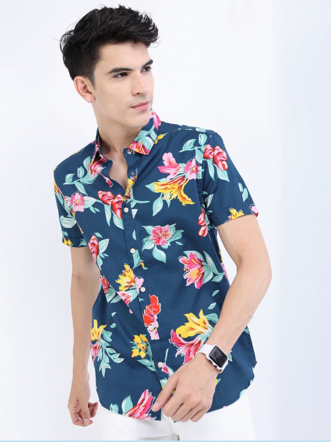 Buy Highlander Teal Printed Slim Fit Casual Shirt for Men Online at Rs ...