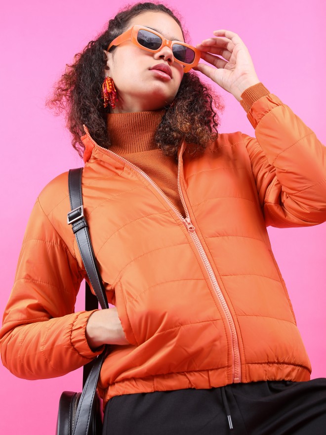 Buy Women's Orange Denim Cropped Jacket Online at Bewakoof