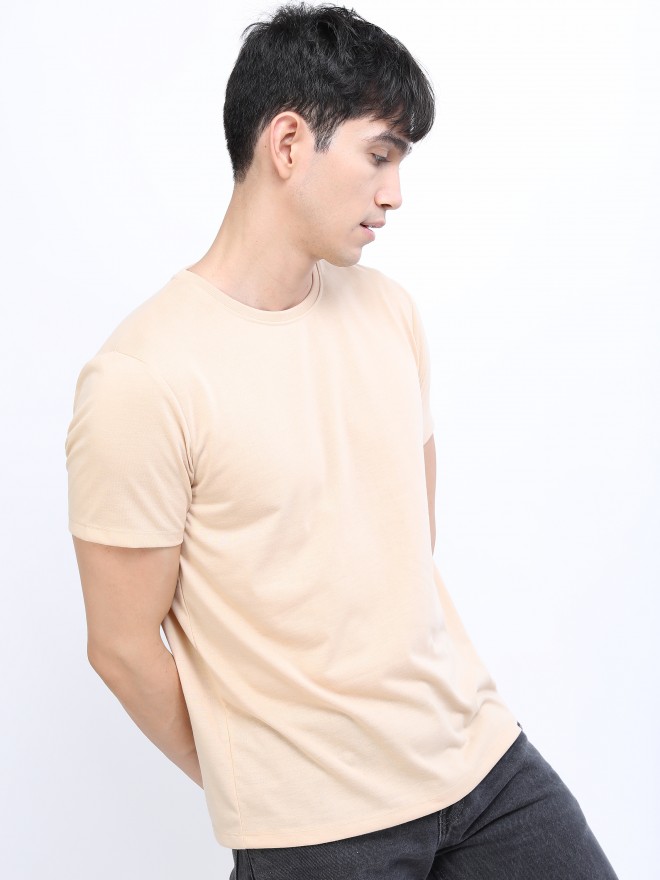 Printed Crew Neck T-shirt, Beige