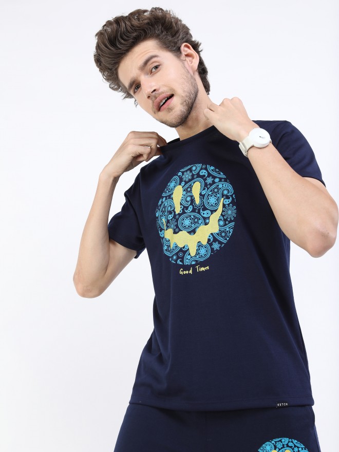 Buy Ketch Navy Printed Round Neck T Shirt For Men Online At Rs329 Ketch 1011