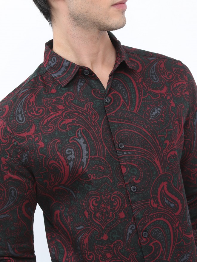 Buy Highlander Maroon Slim Fit Printed Casual Shirt For Men Online At ...