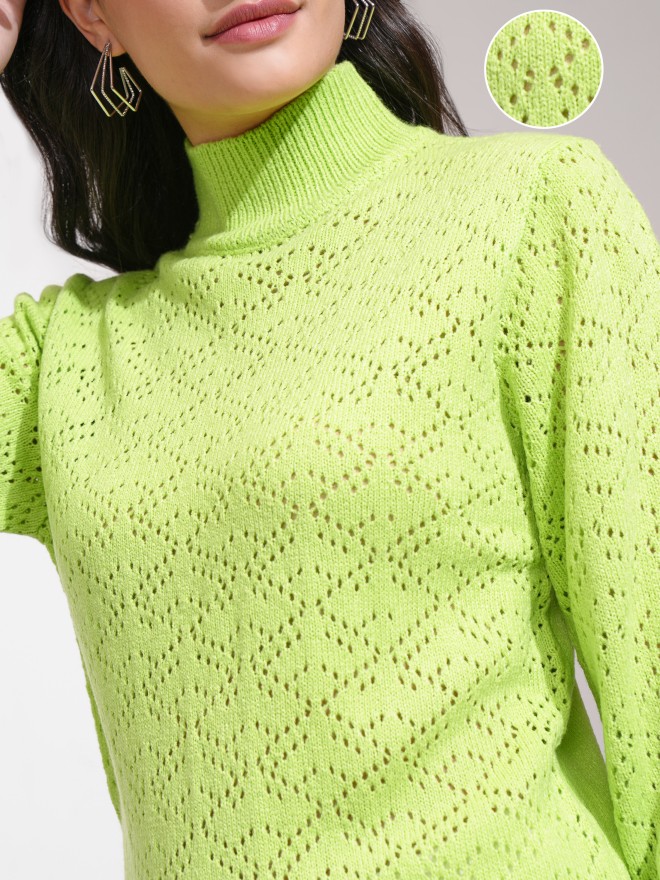 Tokyo Talkies Women Green High Neck Sweaters