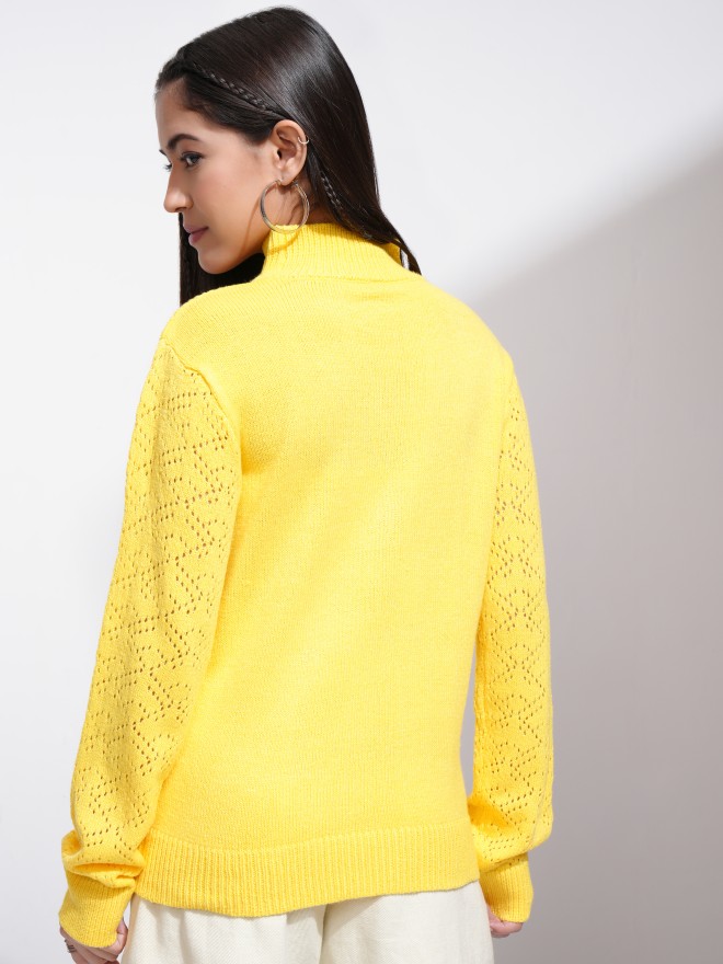 Tokyo Talkies Women Yellow High Neck Sweaters 