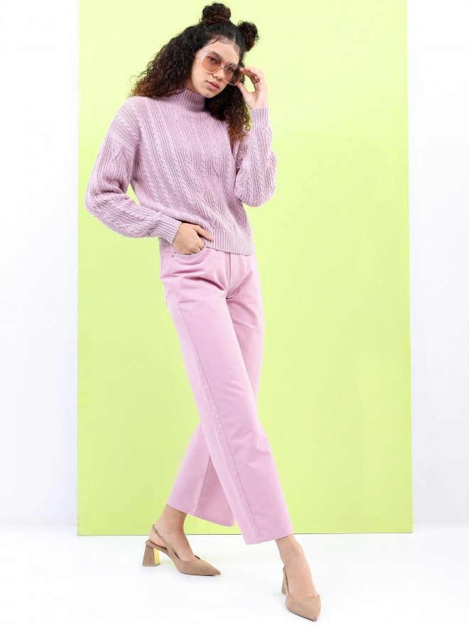 Tokyo Talkies Women Pink Round Neck Sweaters 