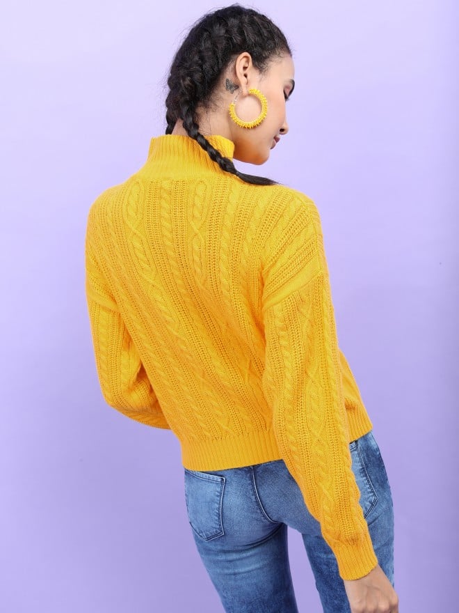 Tokyo Talkies Women Mustard High Neck Sweaters