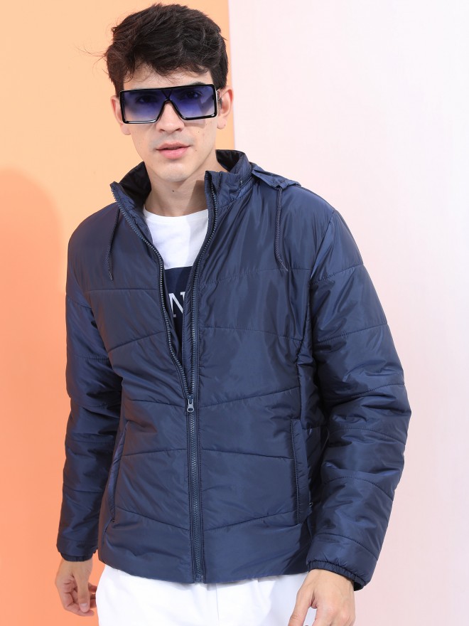 Highlander Men Navy Blue Solid Puffer  Jackets 