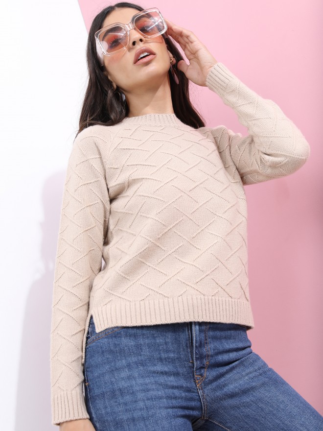 Buy Tokyo Talkies Nude Round Neck Solid Sweater For Women Online At Rs