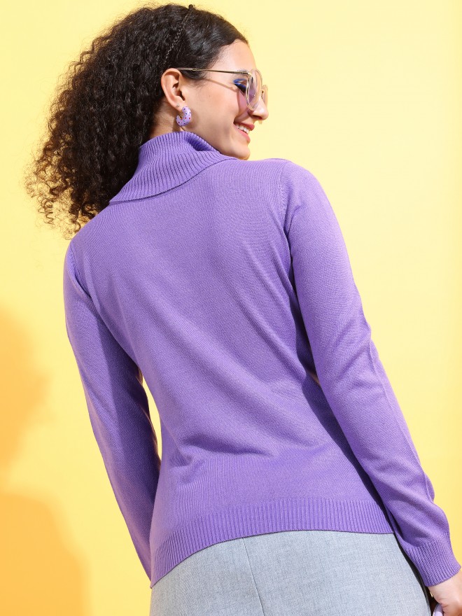 Tokyo Talkies Women Purple Turtle Neck Sweaters 