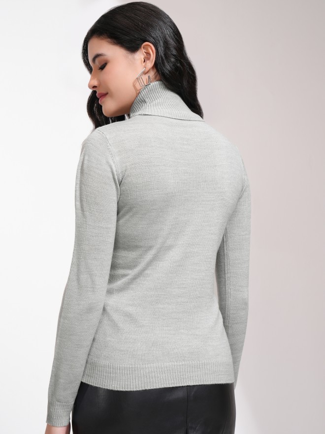 Tokyo Talkies Women Grey Turtle Neck Sweaters 