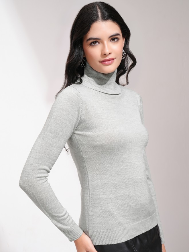 Tokyo Talkies Women Grey Turtle Neck Sweaters 