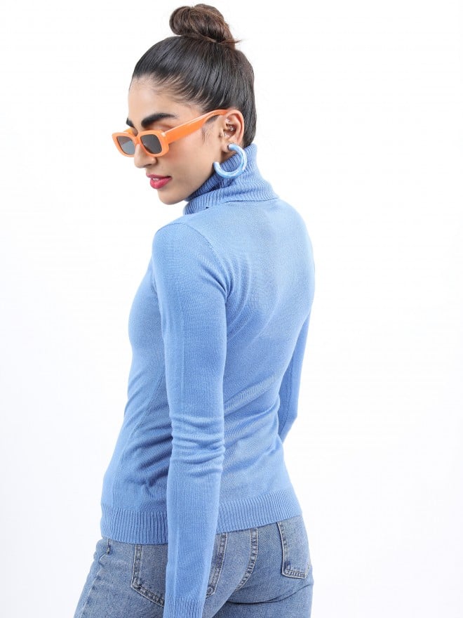 Ketch Women Blue Turtle Neck Sweaters 