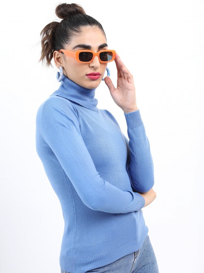 Ketch Women Blue Turtle Neck Sweaters 