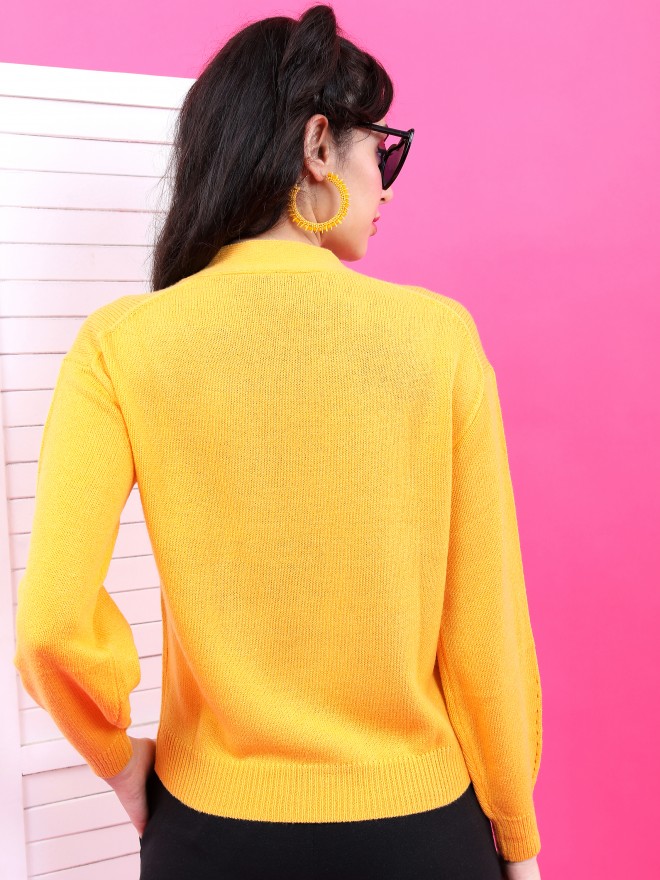 Tokyo Talkies Women Mustard V Neck Sweaters