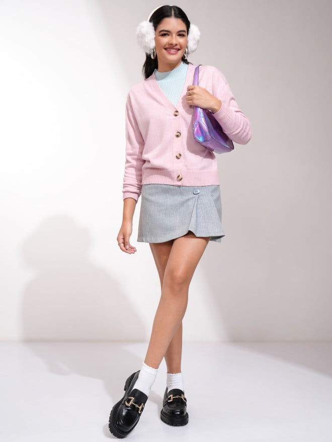 Tokyo Talkies Women Pink V Neck Sweaters