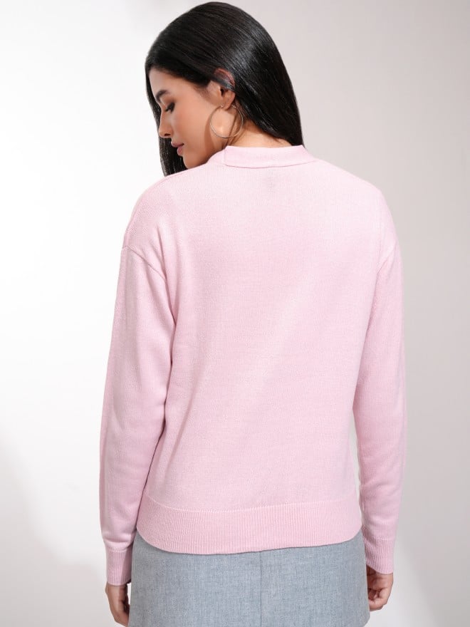 Tokyo Talkies Women Pink V Neck Sweaters