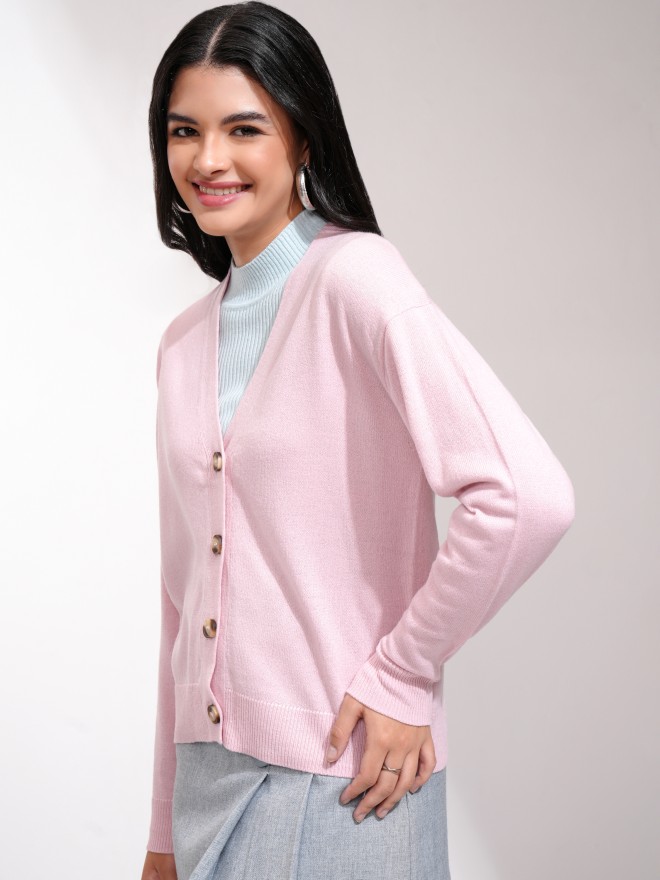 Tokyo Talkies Women Pink V Neck Sweaters