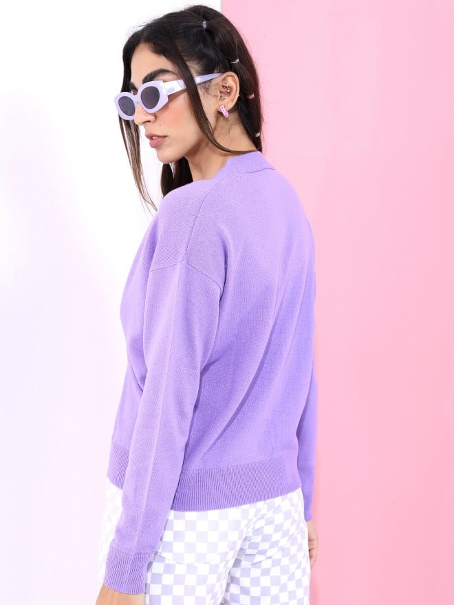 Tokyo Talkies Women Purple V Neck Sweaters