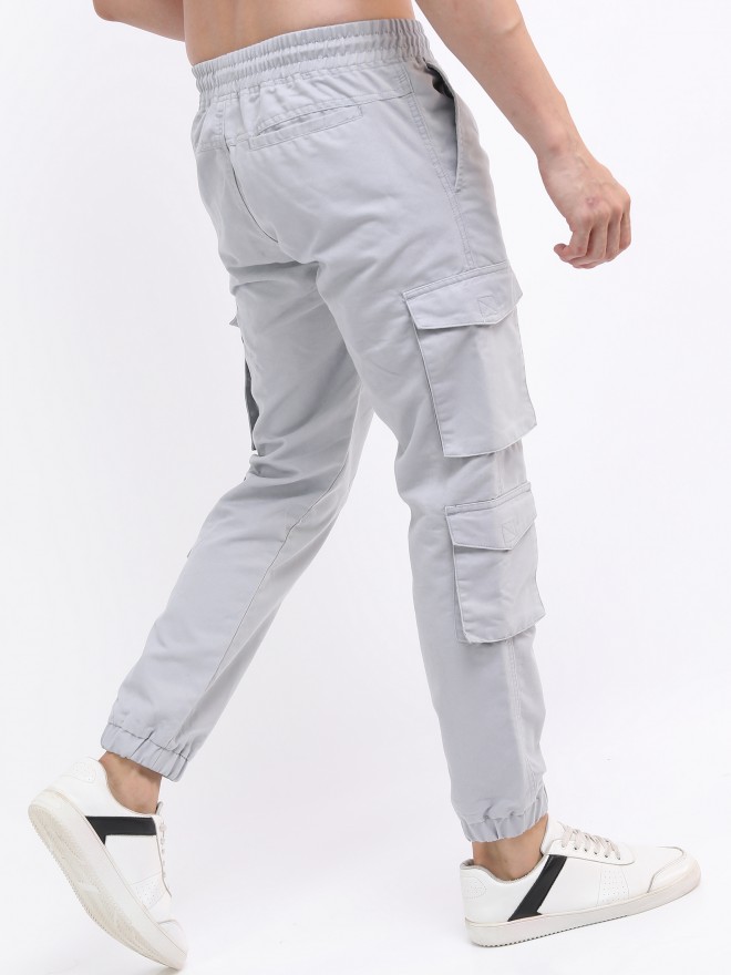 Highlander Men Grey Regular Fit Solid Casual Trousers Joggers 