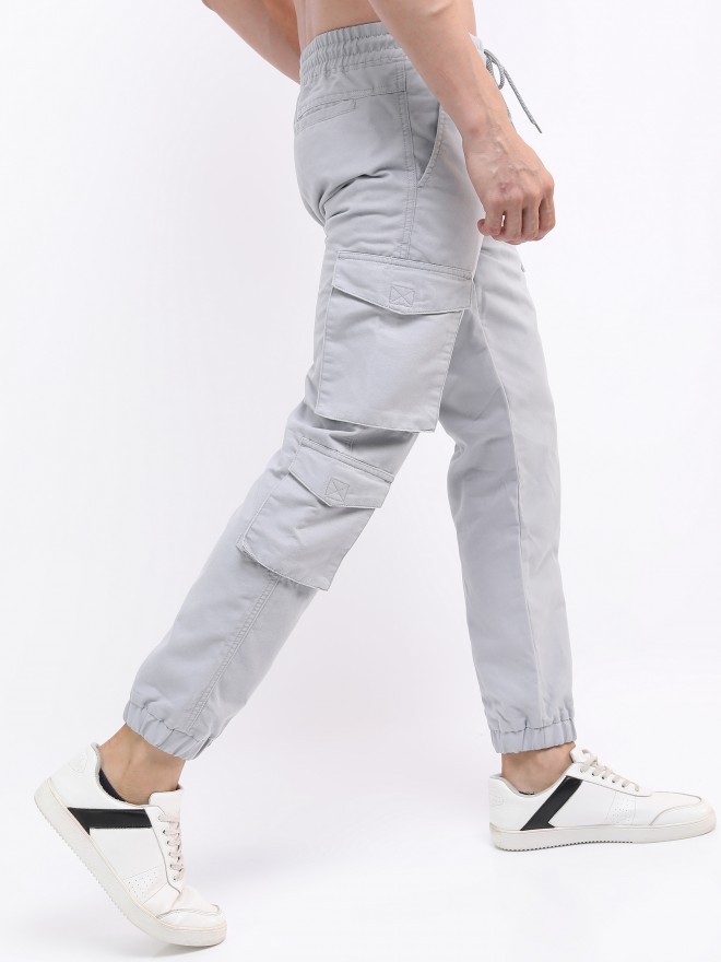 Highlander Men Grey Regular Fit Solid Casual Trousers Joggers 