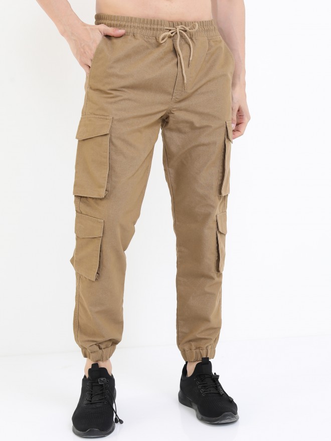 Highlander Men Beige Regular Fit Solid Casual Trousers Joggers 