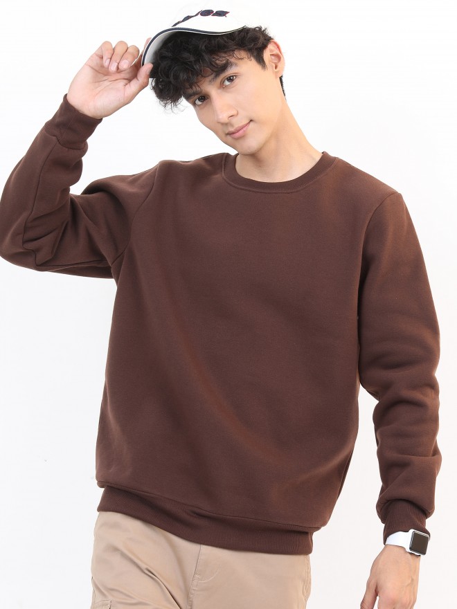 Buy Ketch Brown Round Neck Pullover Sweat Shirt for Men Online at