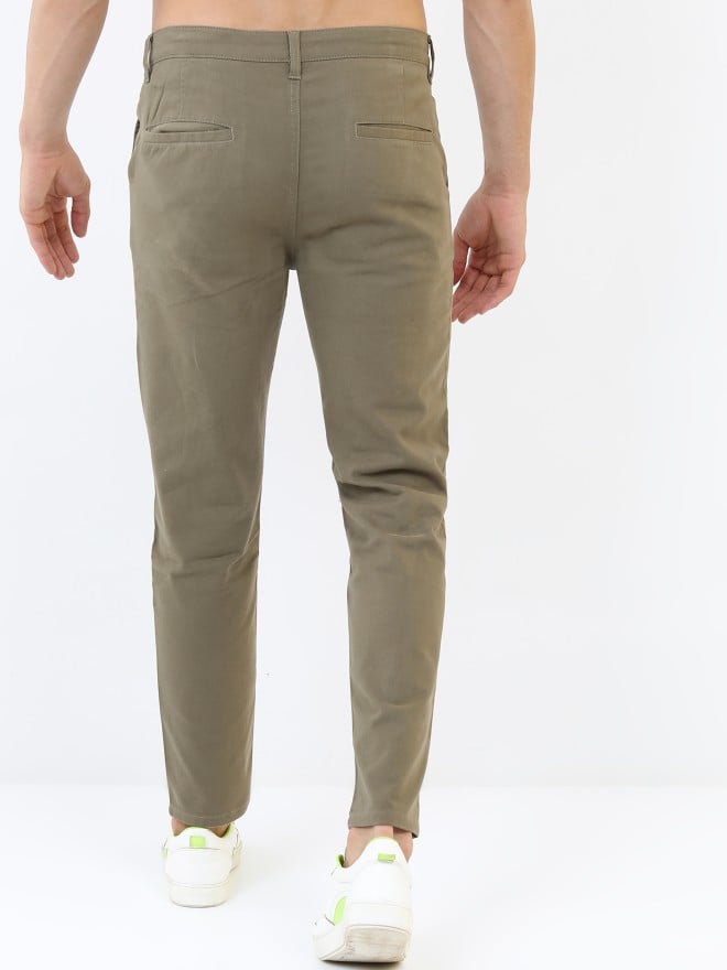 Highlander Men Olive Tapered Fit Solid Casual Trousers Chinos 