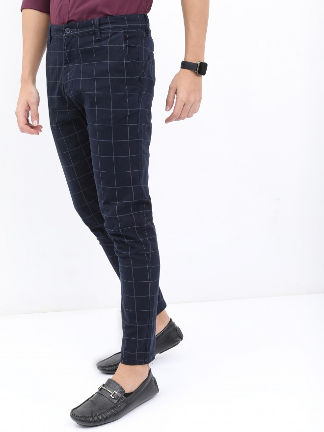 Buy WES Formals Grey Glen Plaid Checked Carrot Fit Trousers from Westside