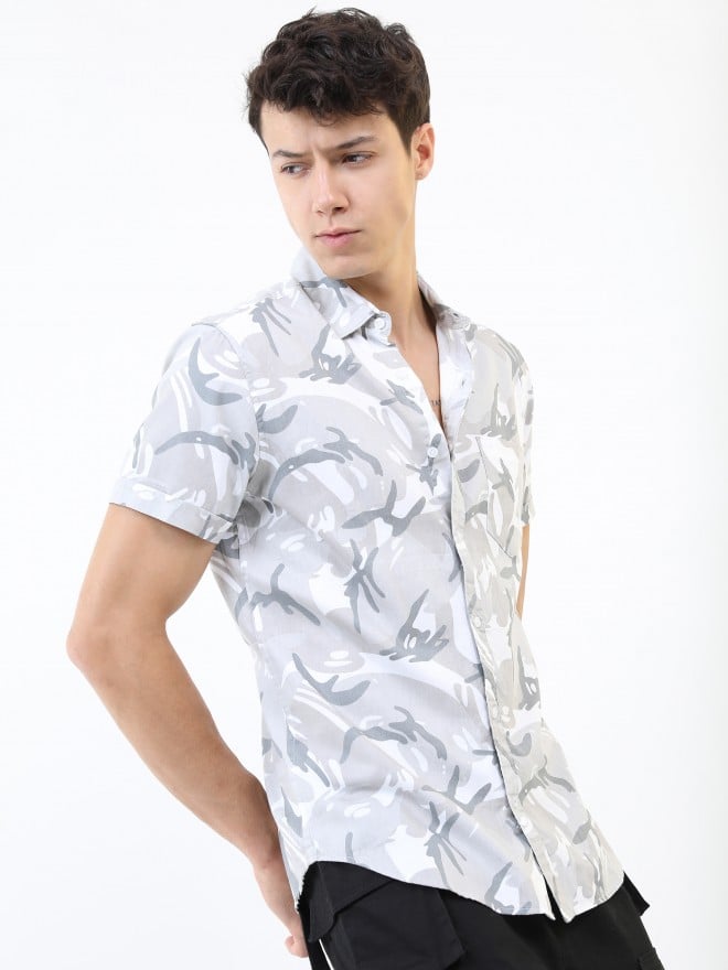 Buy Highlander Greywhite Printed Slim Fit Casual Shirt For Men Online At Rs529 Ketch 