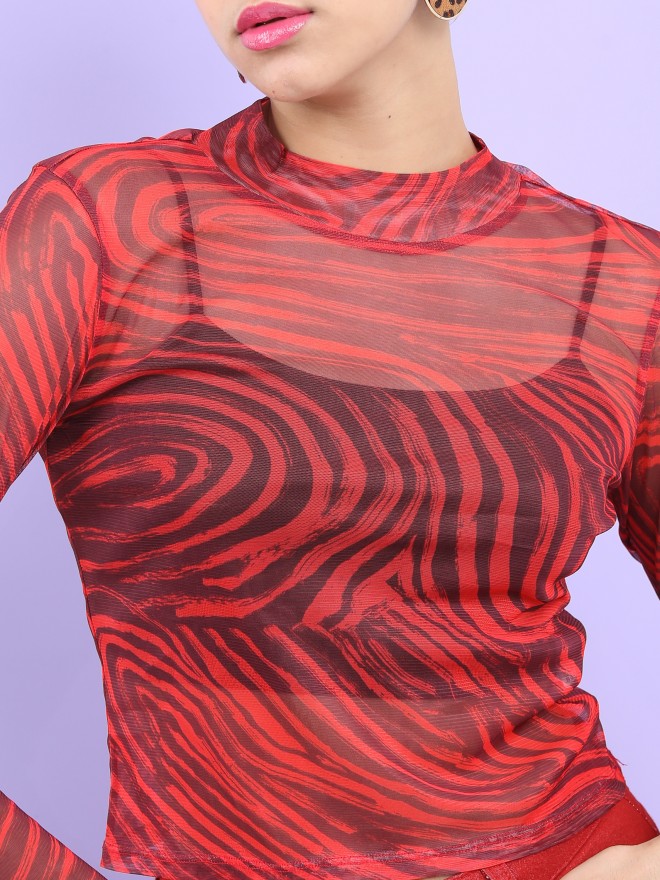 Tokyo Talkies Women Red Printed Regular Tops 