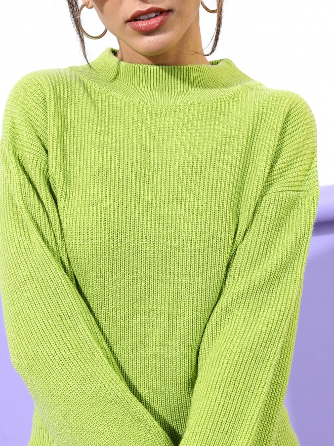 Tokyo Talkies Women Green Round Neck Sweaters 