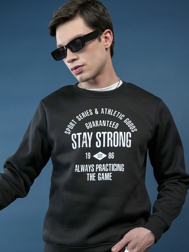 Highlander Men Black Round Neck Pullover Sweatshirts 