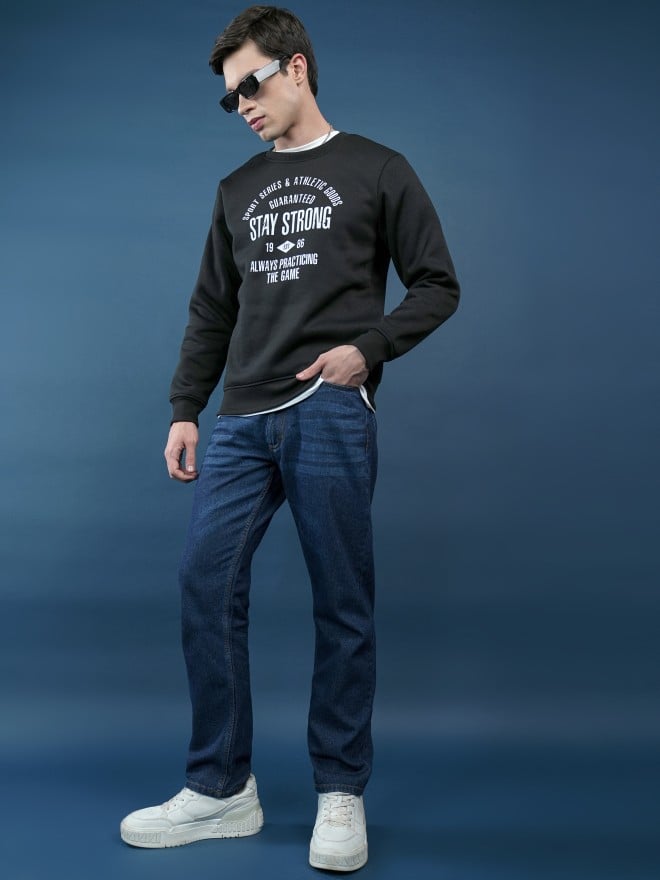 Highlander Men Black Round Neck Pullover Sweatshirts 