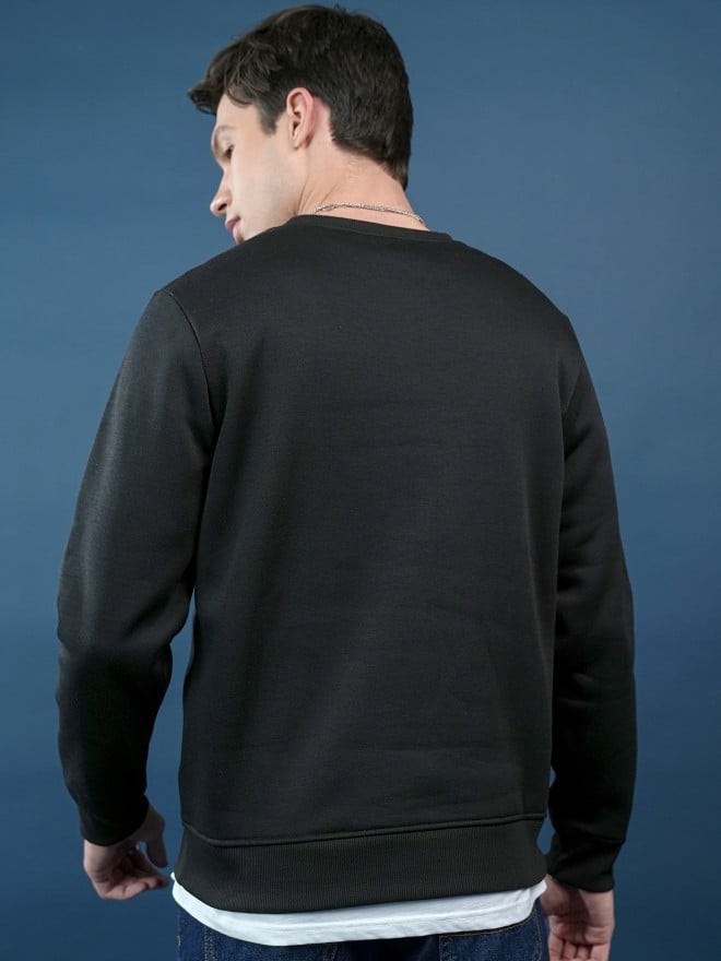 Highlander Men Black Round Neck Pullover Sweatshirts 