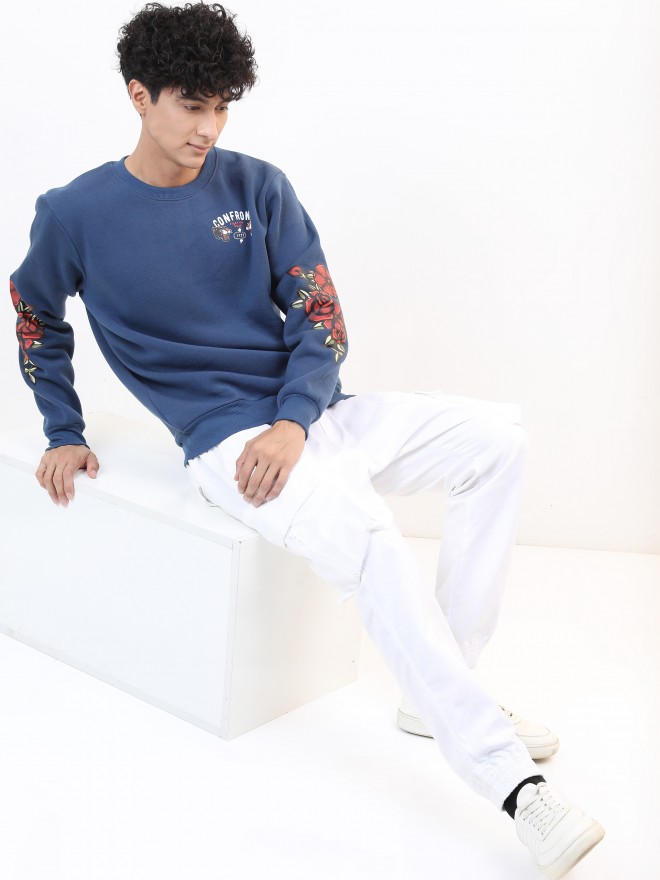 Ketch Men Blue Round Neck Pullover Sweatshirts 