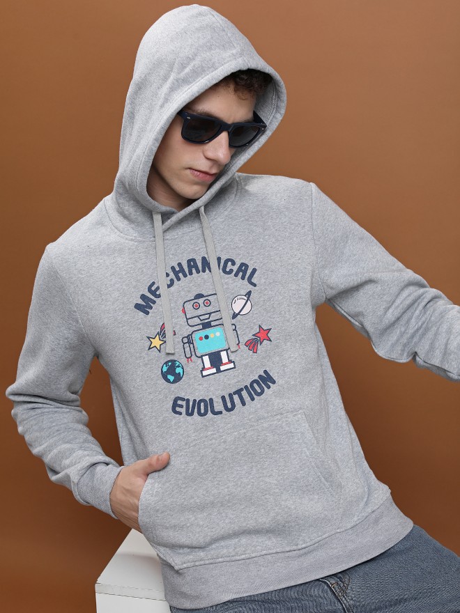 Ketch Men Grey Hood Pullover Sweatshirts 