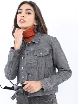 Campus Sutra Coats And Jackets Buy Campus Sutra Womens Grey  White Denim  Jacket Online  Nykaa Fashion