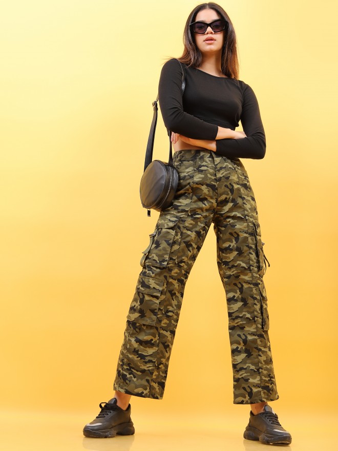 Womens Camouflage Print Ruffle Casual Trousers  The Little Connection