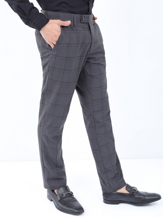 Ebony Clay Blue ChecksPlaid Premium TerryRayon Pant For Men