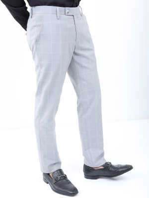 Buy HANCOCK Grey Mens Slim Fit Checked Formal Trousers | Shoppers Stop
