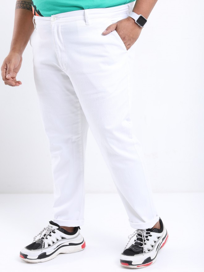 Highlander Men White Slim Fit Solid Casual Trousers Chinos 