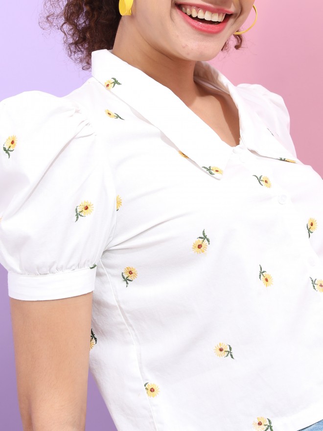 Buy Tokyo Talkies White Printed Casual Shirt for Women Online at