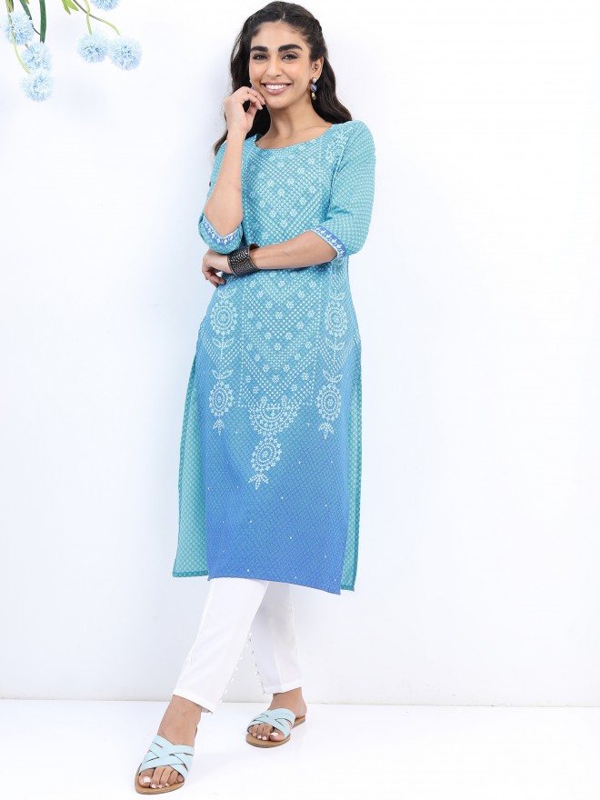 Women Turquoise Blue Printed Kurti Skirt Dupatta Set at Rs 3,999 / piece in  Delhi