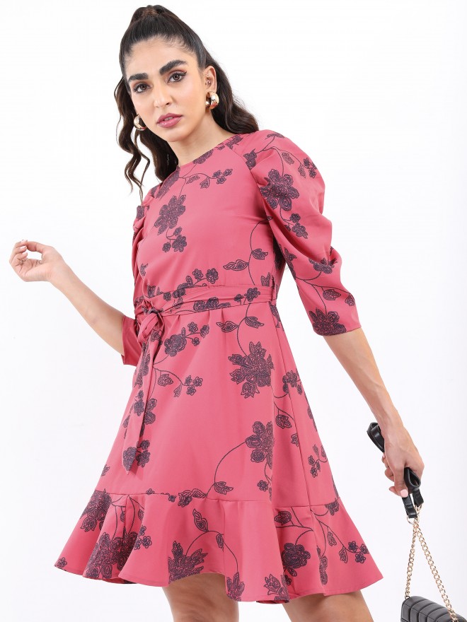 Ketch Women Rose Printed A-Line Dresses 