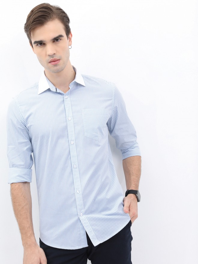 Buy Highlander White/Blue Slim Fit Checked Casual Shirt for Men Online ...