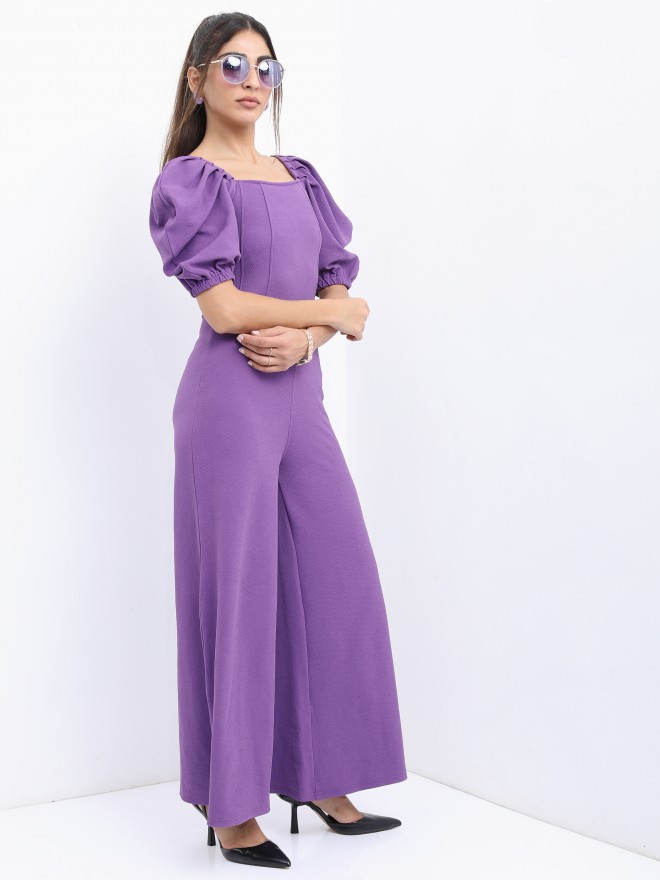 Buy Ketch Purple Puff Sleeved Solid Jumpsuit for Women Online at Rs.590 ...