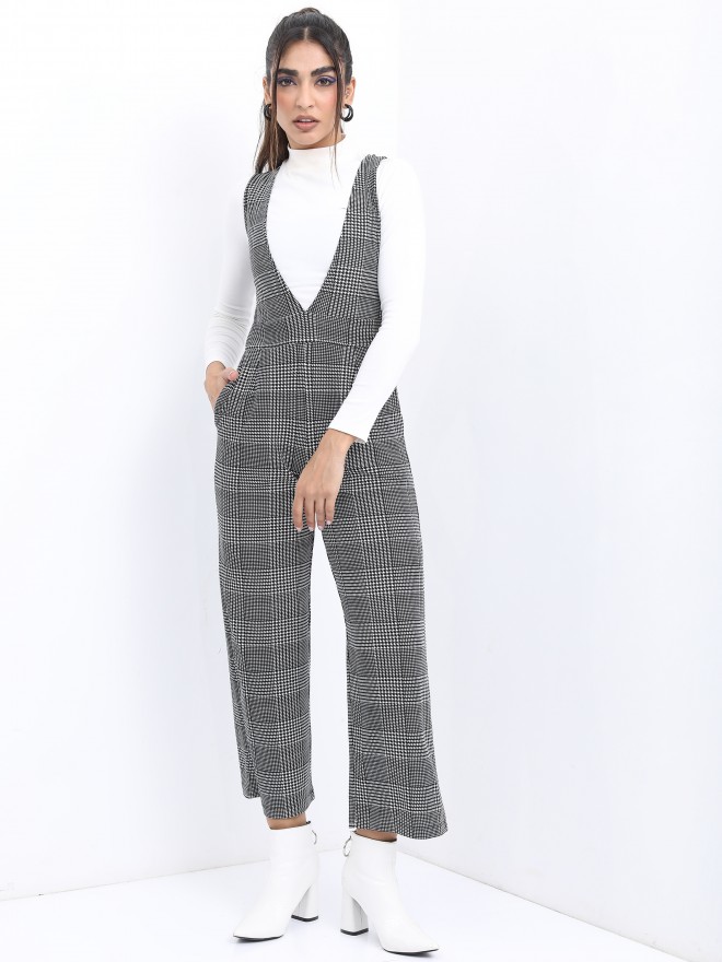 Black and white cheap check jumpsuit