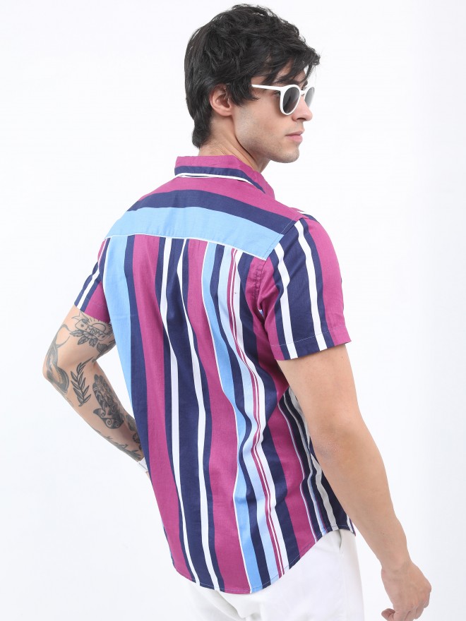 Ketch Men Pink Striped Slim Fit Casual Shirts 