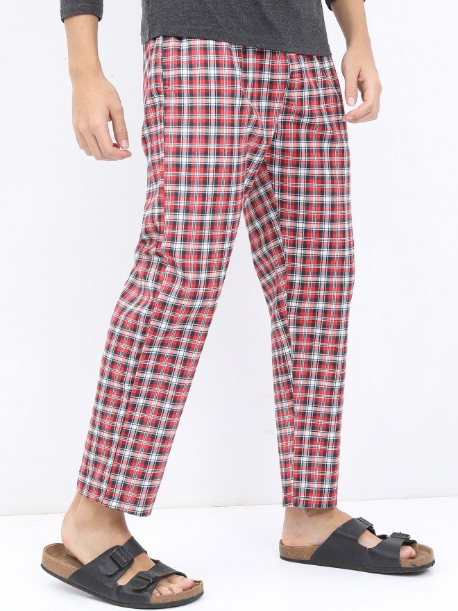 Buy Men Grey Mid Rise Check Pants Online In India